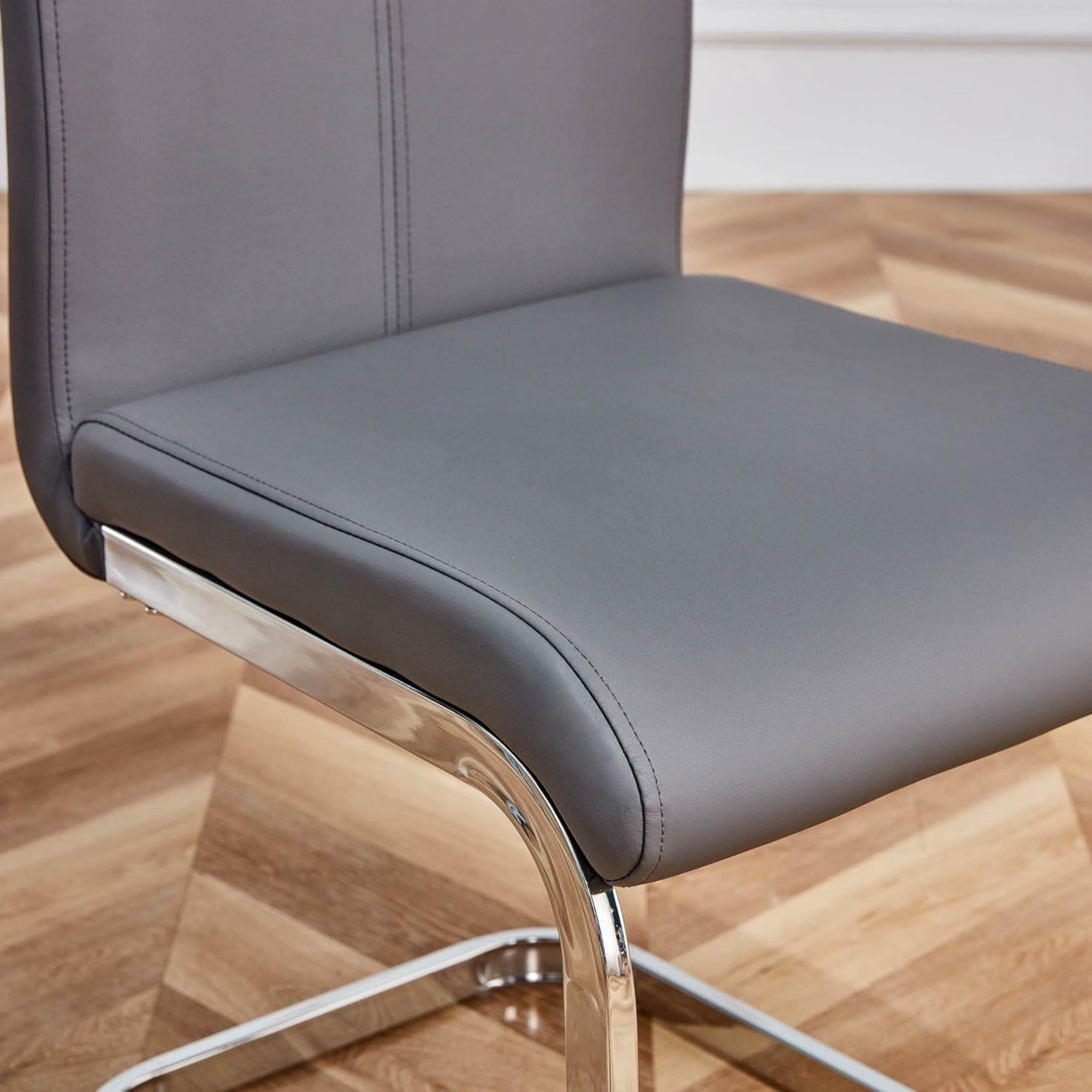SUDICA Dining Side Chairs Set of 2 Dark Gray PU Leather Upholstered with Chrome Metal Legs for Kitchen Dining Room