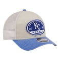 thumbnail image 3 of Men's New Era  Light Beige/Royal Kansas City Royals Frayed M-Crown A-Frame 9FORTY Trucker Adjustable Hat, 3 of 5
