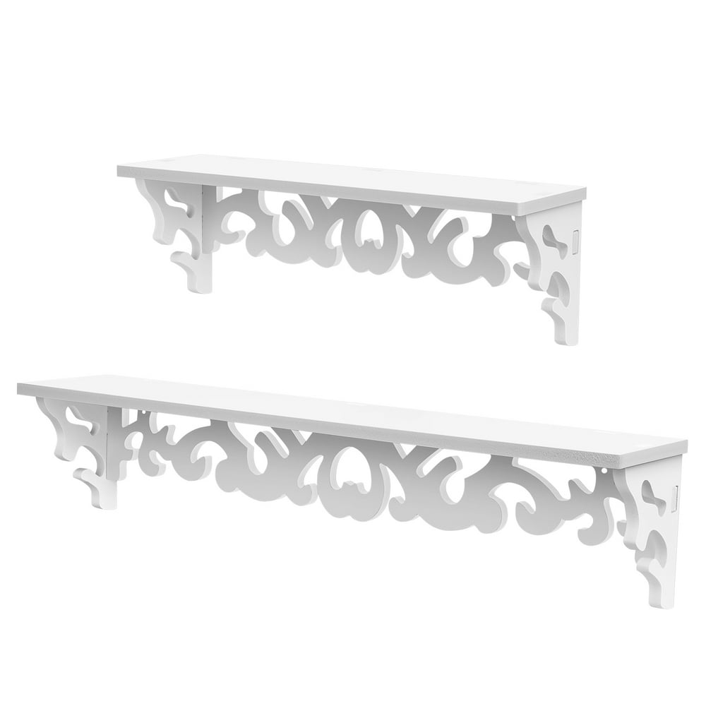 Floating White Shelves Wall Mounted Scrollwork Design Wall Decor