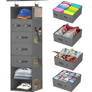 Homyfort 7-Shelves Hanging Closet Organizer with 5 Drawers, Hanging Closet Shelves Storage and 8 Mesh Pockets, Closet Organization and Storage for Wardrobe, Nursery, Baby, Underwear,Dorm,Gray