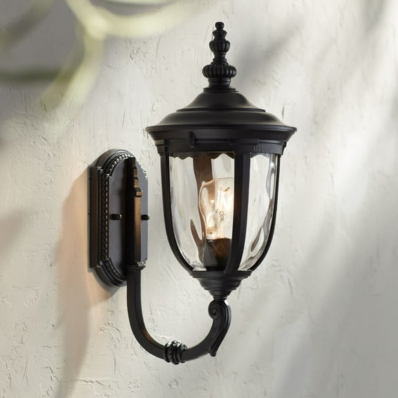 John Timberland Bellagio Vintage Rustic Outdoor Wall Light Fixture Texturized Black Upbridge 16 1/2" Clear Hammered Glass for Post Exterior Barn Deck