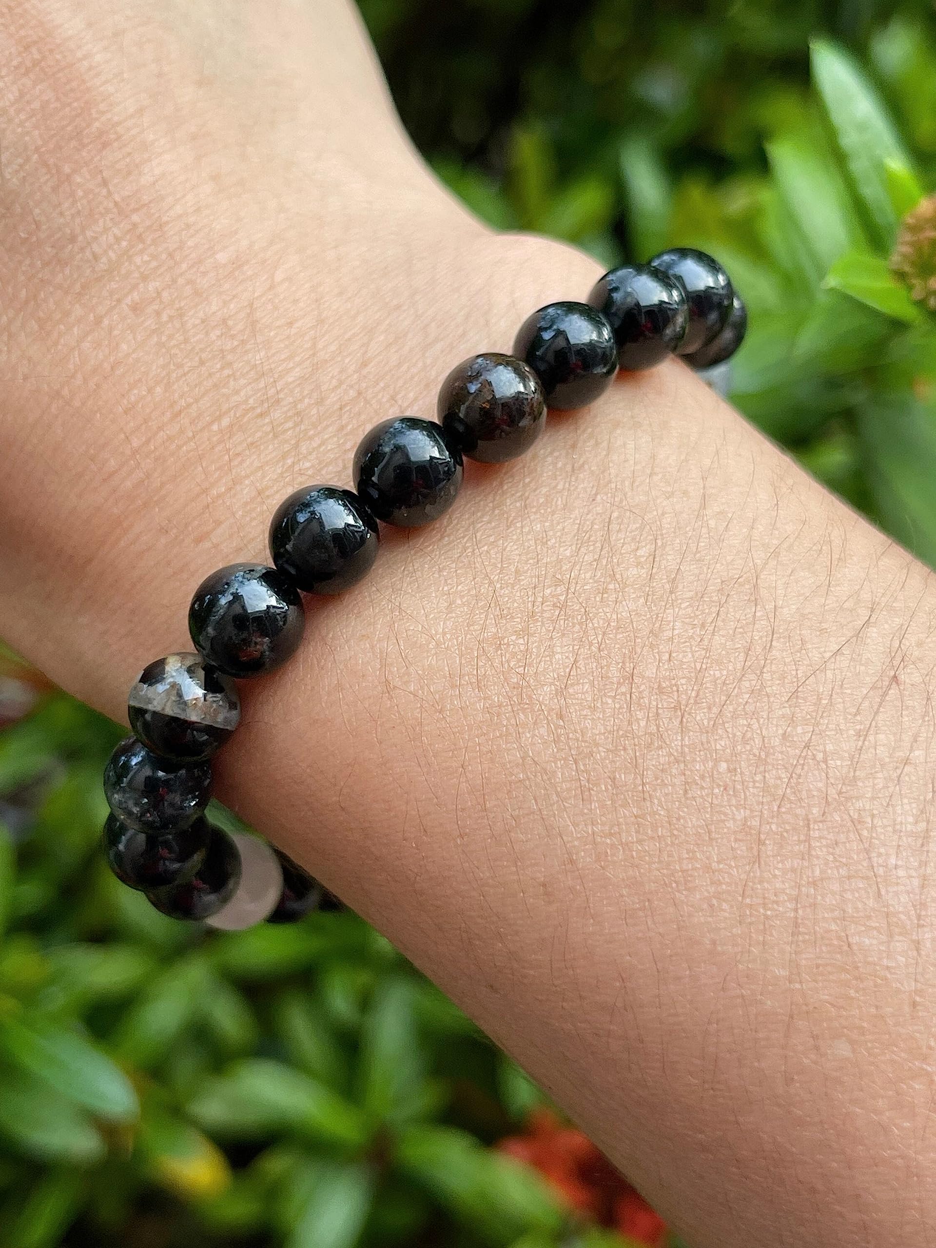 Black Tourmaline With Quartz Crystal Bead Bracelet 6-8mm, Wholesale Genuine Black Tourmaline With Quartz Stretch Gemstone Bracelet, Gift for Men & Women (5)
