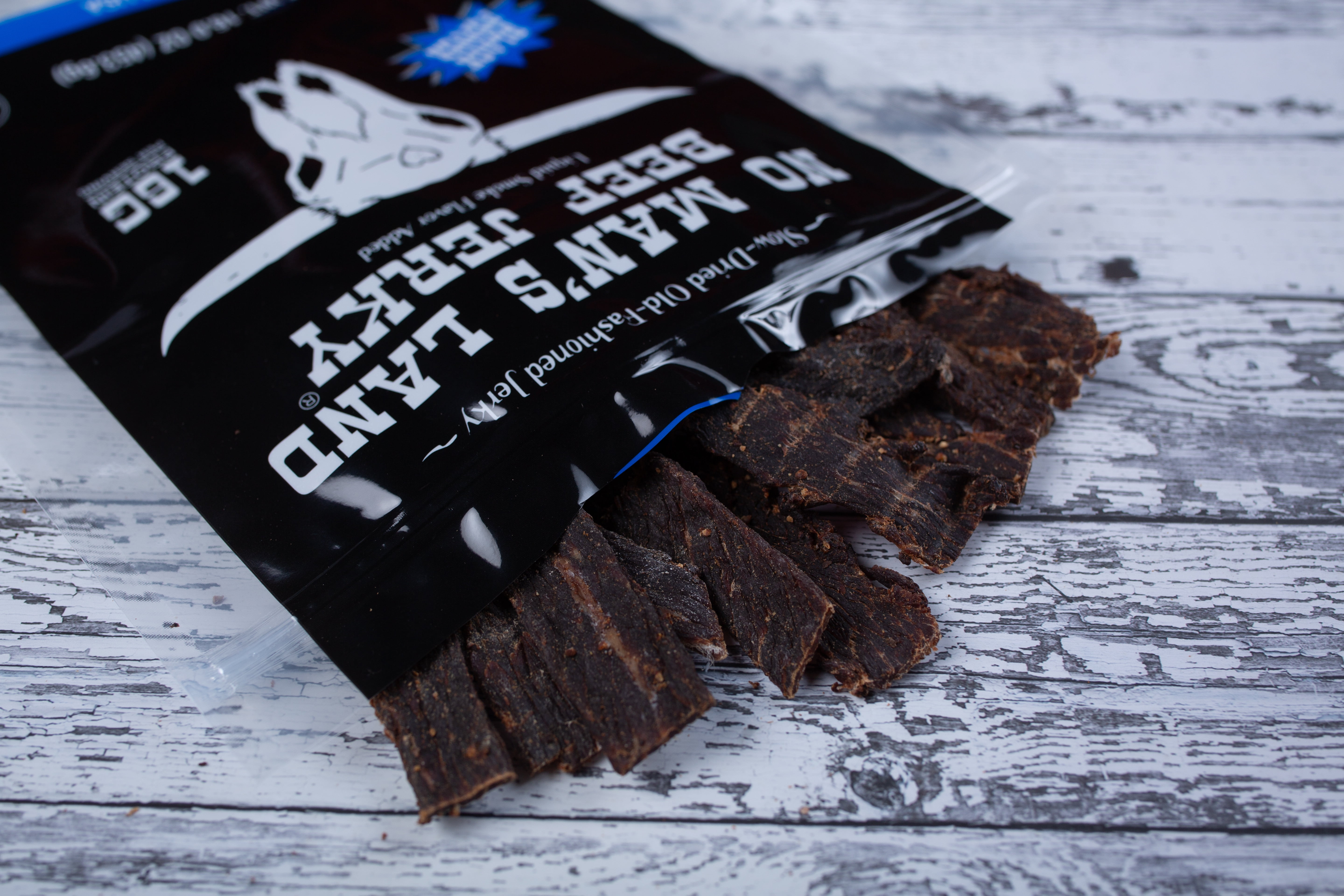 No Man's Land Beef Jerky, Black Pepper, 16g of Protein per Serving, 16oz Bag