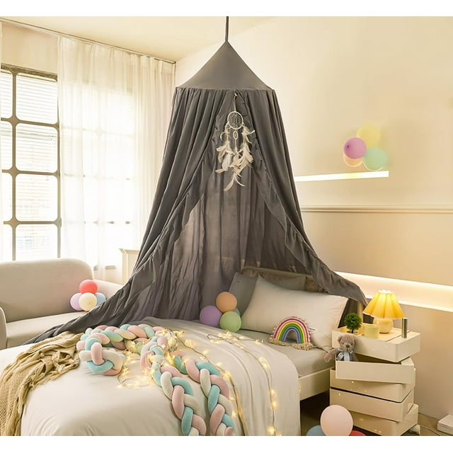 Dosel para Cama Mengersi para Niñas en Algodón Gris, Altura 240 cm