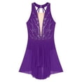 thumbnail image 3 of MSemis Women Sleeveless Glitter Rhinestone Figure Ice Skating Dress Mesh Ballet Lyrical Dance Dress Purple L, 3 of 5