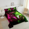 thumbnail image 3 of 3D Wolf Comforter Set Twin Size Moon Wolf Galaxy Themed Bedding Comforter Sets 2 Piece Wolves Wild Animal Bedding for Adults Men Tie Dye Oil Painting Starry Design Quilt, Purple Green and Black, 3 of 6