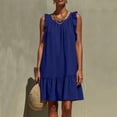 thumbnail image 6 of ClodeEU Women's Round Neck Ruffle Sleeveless Tiered Mini Dress with Pockets,Casual Summer Loose Dress Blue,Women's Plus M, 6 of 6