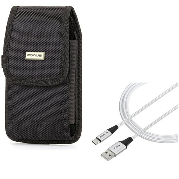 Type-C 10ft USB Cable w Rugged Case Belt Clip for Google Pixel 6/Pro - Charger Cord Power Wire, Holster Canvas Cover R1G Compatible With Google Pixel 6/Pro