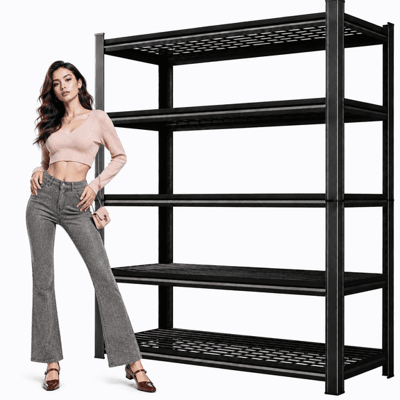 Adjustable Black Heavy Duty Wire Shelving, 3000 LBS 5-Tier Garage Storage Shelving, 35.4" W x 15.7" D x 72" H Metal Shelving Unit for Basement, Office, Pantry and Warehouse