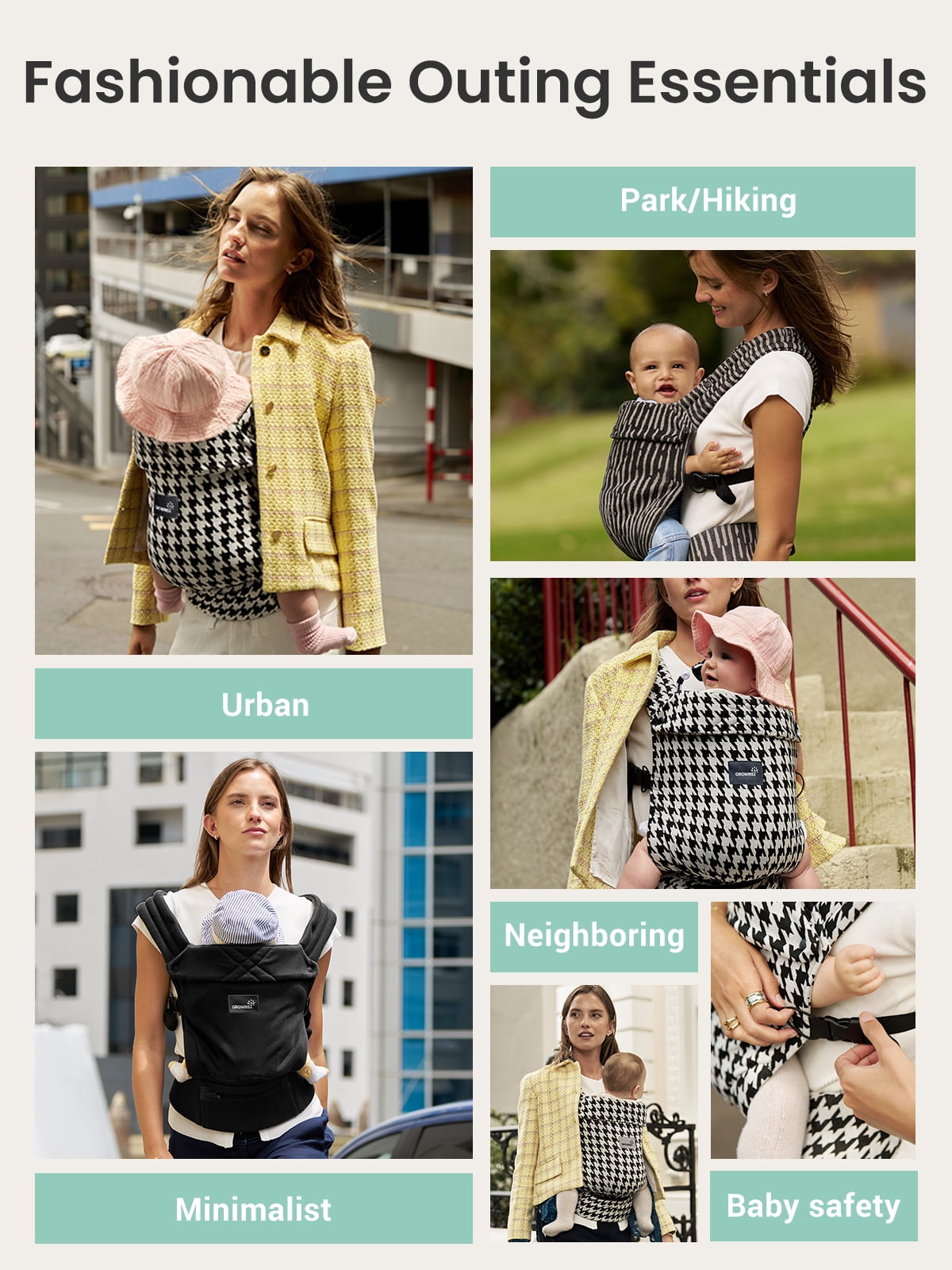 Grownsy Baby Carrier for Newborn to Toddler, Ergonomic, Comfortable and Lightweight, Hands-Free, Head Support, 7-44lbs, Perfect for Travel and Hiking