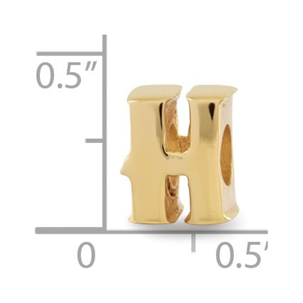 925 Sterling Silver Gold-plated Reflections Letter H Bead; for Adults and Teens; for Women and Men