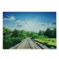 thumbnail image 2 of Nature Cutting Board, Old Wooden Vintage Wooden Deck on Silent River in Sunny Day Rays Fresh Forest Photo, Decorative Tempered Glass Cutting and Serving Board, Large Size, Blue Green, by Ambesonne, 2 of 5