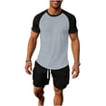 thumbnail image 2 of Maqroz Workout Sets for Men Summer 2-Piece Color Block Tracksuit Set Short Sleeve Athletic Tee and Shorts Sportswear Casual Running Jogging Training Outfit Breathable Quick Dry Active Wear, 2 of 7