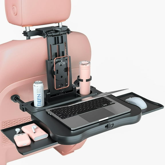 [Upgraded] Car Seat Table with Expandable Tray - Car Desk for Laptop Car Backseat Mount, Car Trays for Eating with Non-Slip Pad/Phone&Tablet Holde, Car Accessories for Writing/Laptop/Dining/Work