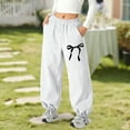 thumbnail image 3 of Teen Girl Sweatpants Girls' Pants & Capris Girls Bow Print Sweatpants, Lightweight Baggy Joggers with Drawstring & Side Pockets for Play, 3 of 5