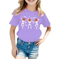 thumbnail image 2 of CONFREE Girls Halloween Short Sleeve Tshirts Crew Neck Cute Skeleton Graphic Casual Hallowmas T-Shirt for Kids, 2 of 4