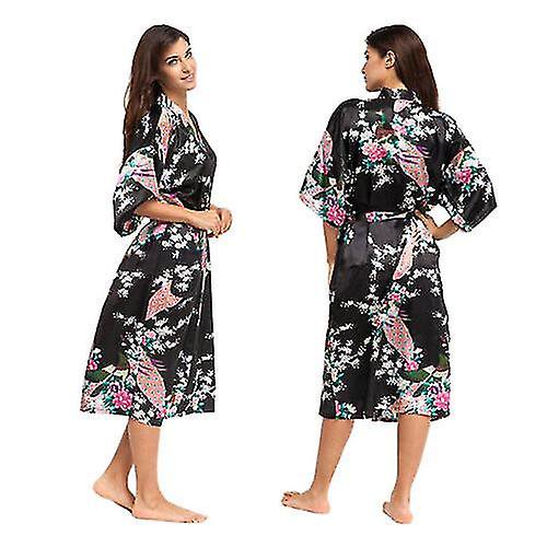 Women Floral Nightgown Kimono Silk Stain Long Robe Night Dressing Gown Sleepwear