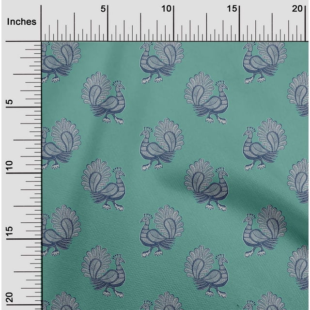 oneOone Cotton Poplin Fabric Peacock Block Printed Fabric 1 Yard 56 Inch Wide