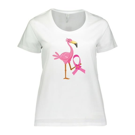 Inktastic Breast Cancer Pink Ribbon Flamingo Women's Plus Size T-Shirt