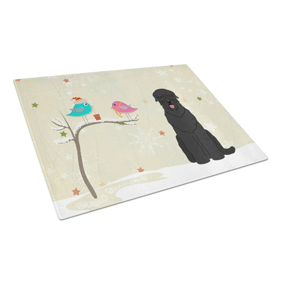 Christmas Presents between Friends Black Russian Terrier Glass Cutting Board Large
