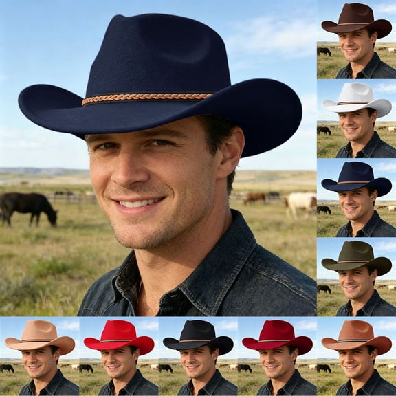 Wide Brim Cowboy Hat for Men Roll Up Brim Shapeable Western Cowgirl Fedora Lightweight Summer Beach Sun Hat