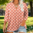 thumbnail image 2 of Women's 3/4 Sleeve Plus Size Tops Polka Dots Print Button V Neck Casual Fashion Graphic Tee Tshirts L-5X (2XL, Orange), 2 of 5