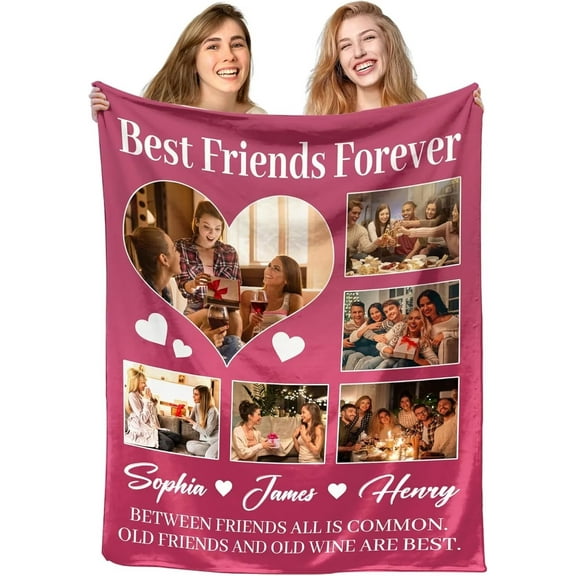 AISENIN Custom Friend Blanket with Photos, Personalized Bestie Blanket for Women Sisters Friends Birthday Christmas Halloween Valentines Gifts for BFF
