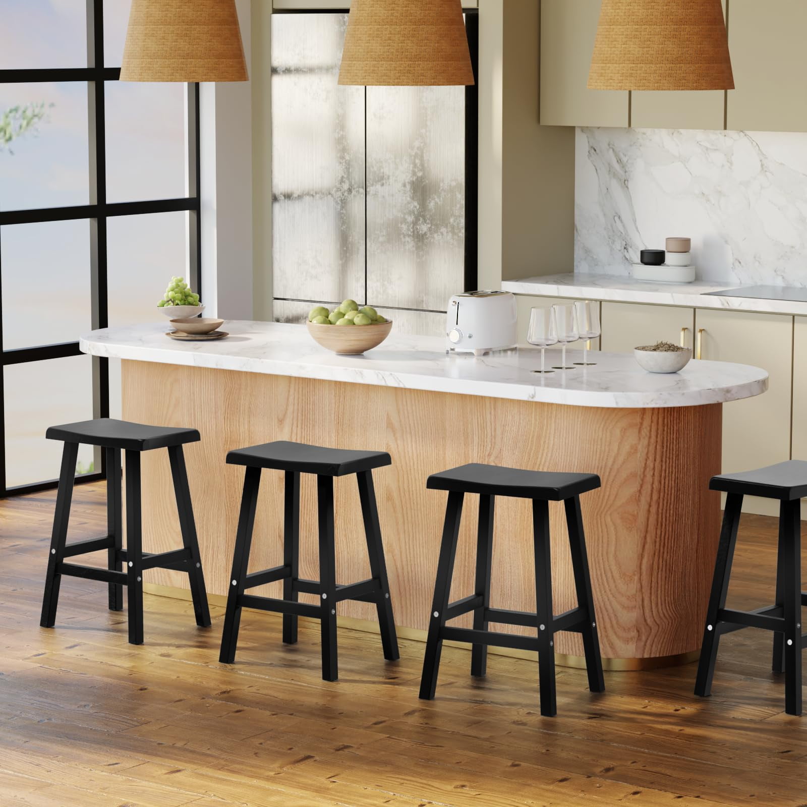 Bar Stools Sturdy Modern Minimalist Resin Bar Stool,Stylish and Durable for Kitchen, Bar and Home Set of 2（24"Inches）