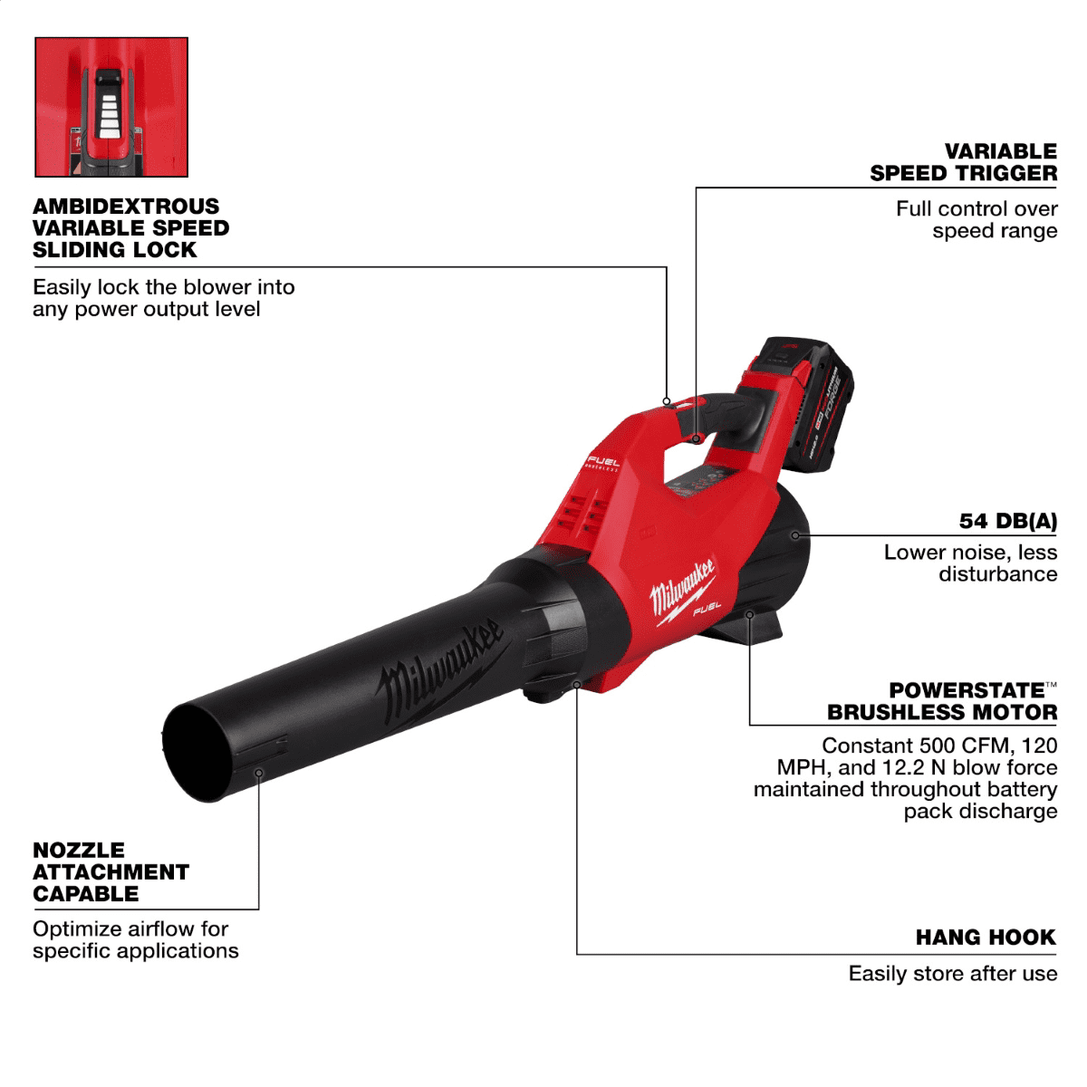 Milwaukee Tool M18 FUEL 120 MPH 500 CFM 18V Brushless Cordless Battery Powered Leaf Blower Kit w/12.0 Ah FORGE Battery and Rapid Charger