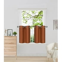 N29 Brick 2-Piece Solid Faux Silk Short  Window Curtain Set, Two (2) Grommets Panels 30" Wide x 24" Length Each