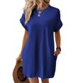 thumbnail image 1 of Robes d'Été pour Femmes Mode Manches Courtes Robe Mini de Printemps Décontractée Plage Vacances Vêtements Robes Bleu P, 1 of 4