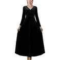 thumbnail image 1 of Innerwin Robe Ligne Couleur Unie Femmes Robes Maxi Vacances Manches Longues Ample Noir 2TG, 1 of 3