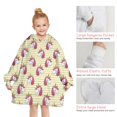 thumbnail image 6 of Yellow Striped Cartoon Unicorn Head Pattern Blanket Hoodies for Kids 6-13YR Oversize Wearable Blanket Hoodies for Boys Girls Teens, 6 of 7