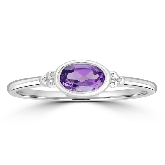 Gemistry East-West Sterling Silver Amethyst Gemstone Stackable Solitaire Bezel Ring, Size 6