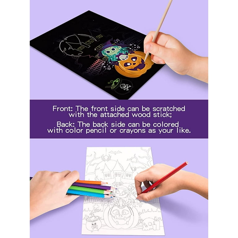 Scratch Art for Kids with Wooden Stylus, 9 pcs, Rainbow Scratch