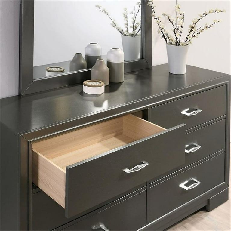 Furniture of America Santi Wood 6-Drawer Dresser with Acrylic Hardware in Gray Furniture of America Santi Wood 6-Drawer Dresser with Acrylic Hardware in Gray
