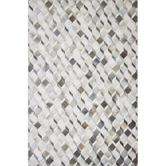 Loloi II Maddox Printed Cowhide Patchwork Grey / Mocha Area Rug