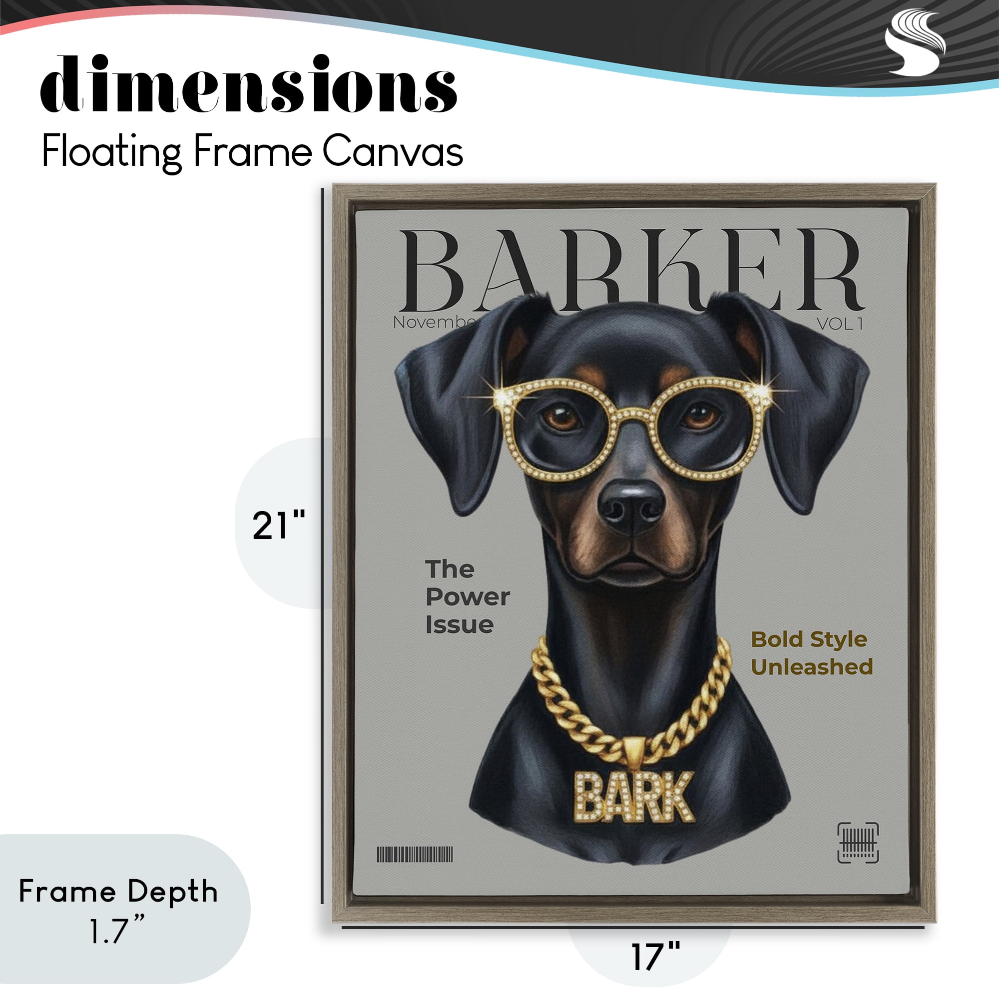 Stupell Industries Barker Dog Fashion Magazine Brown Framed Floater Canvas Wall Art, design by A Barefoot Stylist