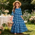 thumbnail image 7 of ITSAME Girls A-Line Dress Crew Neck 3/4 Sleeve Flowy Ruffle Summer Casual Fashion Printed Dress Blue Size 12, 7 of 7