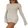 thumbnail image 1 of Women Knit Mini Dress Long Sleeve Backless Solid Color Crochet Dress  Neck See Through Beach Dress, 1 of 7