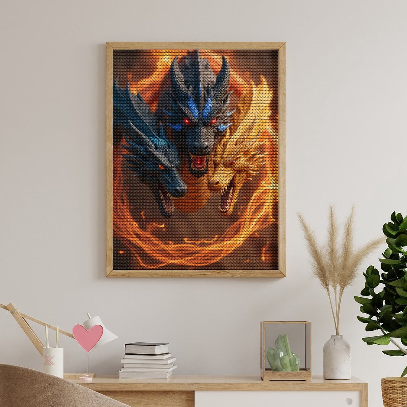Diamond Art Kits for Adults, Triple Headed Fiery Dragons 5D Diamond Painting Kits for Adults Beginners, DIY Full Drill Diamond Painting, Gem Art and Crafts 12x16
