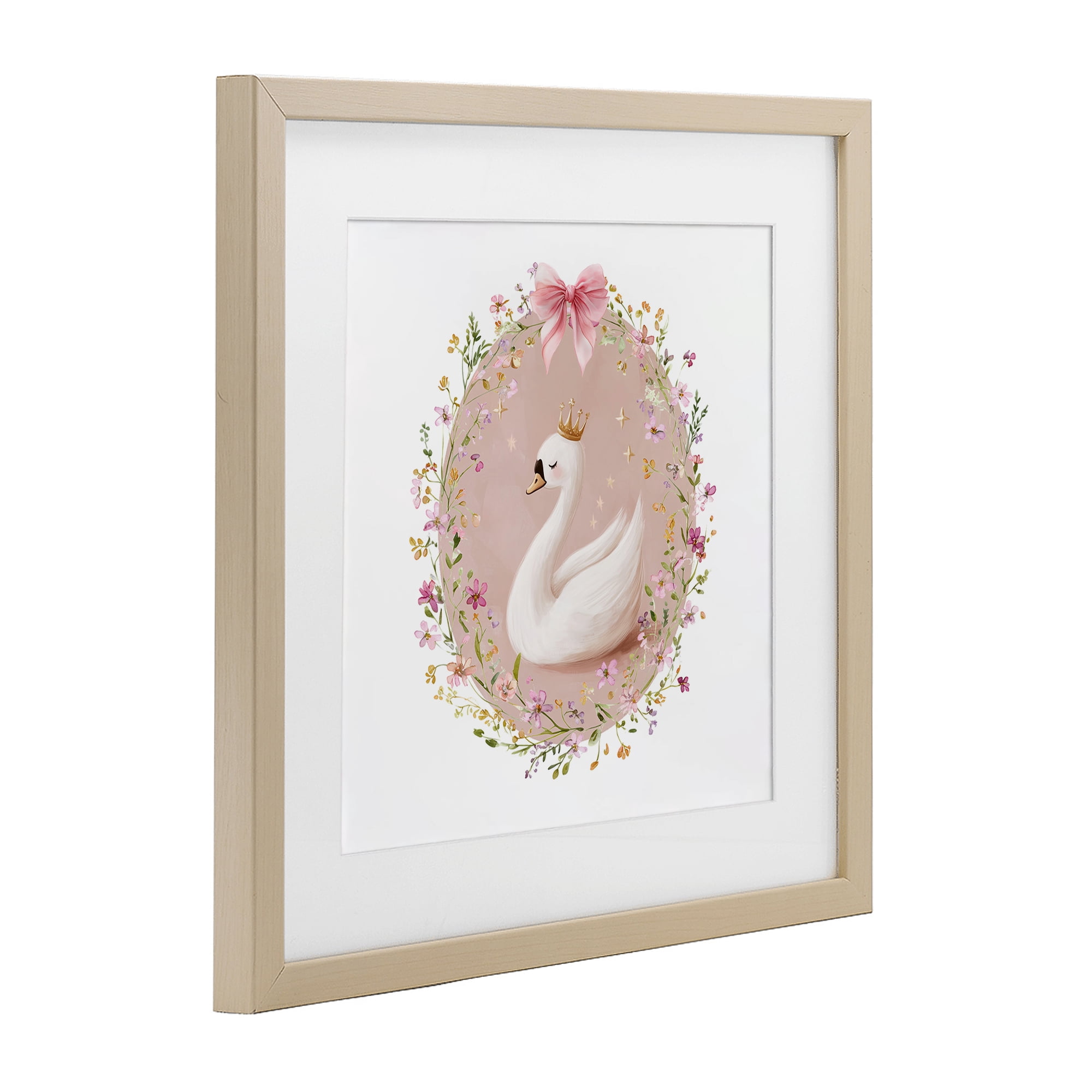 Stupell Industries Queen Swan with Florals Birch Framed Print Under Glass, design by Christine Simpson Art