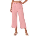 thumbnail image 3 of felwors Capri Women Wide Leg Trendy High Waisted Baggy Straight Casual Summer Stretch Denim Capris Pants Pink for Size L, 3 of 5