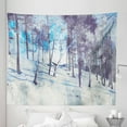 thumbnail image 1 of Impressionist Tapestry, Winter Forest Trees and Snowy Land Landscape Painting Woodland, Fabric Wall Hanging Decor for Bedroom Living Room Dorm, 5 Sizes, Blue Dark Indigo Coconut, by Ambesonne, 1 of 1