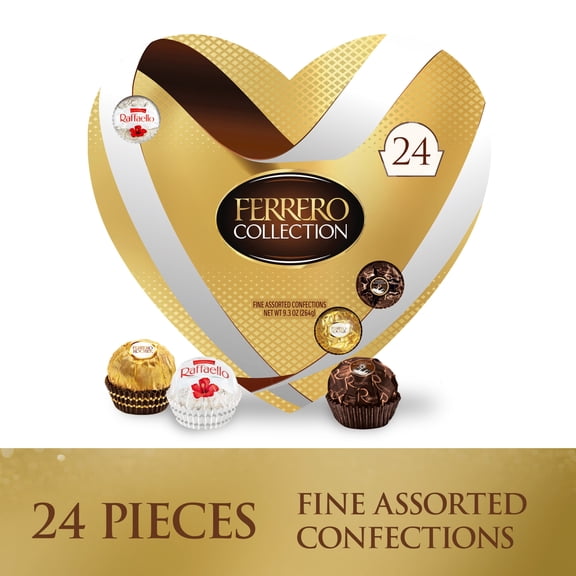 Ferrero Collection Valentine's Day Heart Gift Box, 24 Assorted Hazelnut, Dark Chocolate and Coconut Treats, 9.3 oz