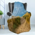 thumbnail image 4 of Beach Pathway Soft Flannel Fleece Throw Blanket, Picture of a Sandy Beach and Bushes Morbihan in Brittany, Cozy Plush for Indoor and Outdoor Use, 70" x 90", Sand Brown Green, by Ambesonne, 4 of 5