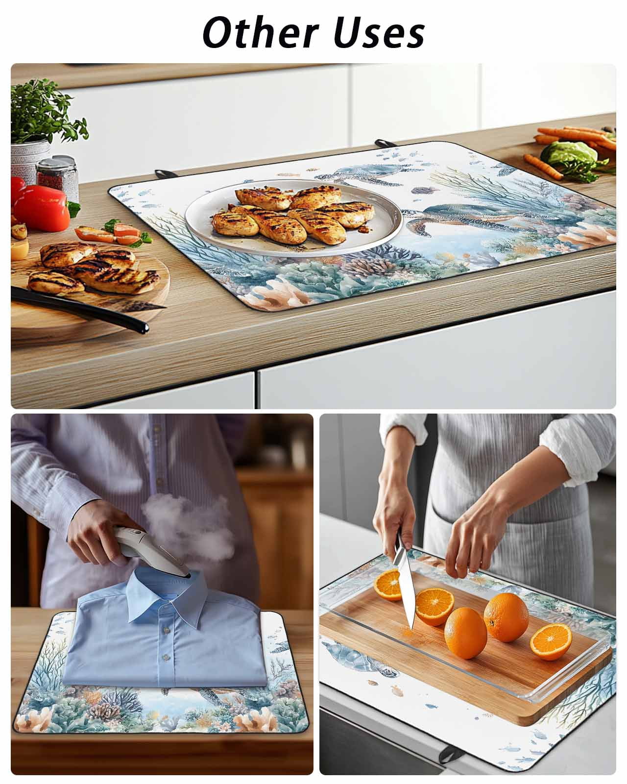 Stove Top Covers for Electric Stove, Sea Turtle Coastal Glass Stovetop Cover Protector, Summer Beach Coral Ocean Blue Nautical Induction Cooktop Protector Oven Mat for Kitchen Countertop 24"x21"