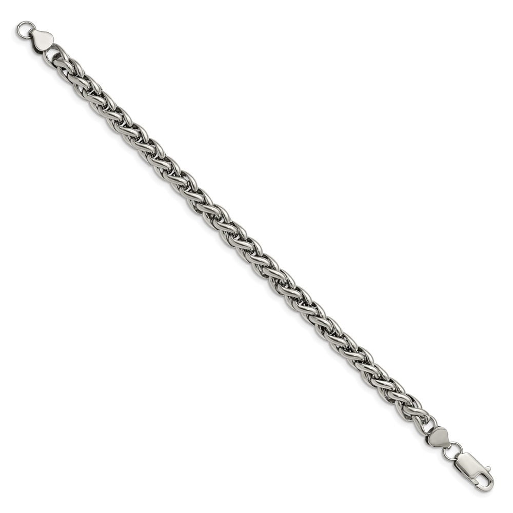 Auriga Fine Jewelry Stainless Steel Polished 8.5" Spiga Chain Bracelet for Men