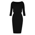 thumbnail image 4 of Njoeus Women's Fashion Fall Long Sleeve Pencil Work Dresses Wrap Crewneck Office Bodycon Dress Casual Elastic Waist Party Midi Dress with Pockets, 4 of 4