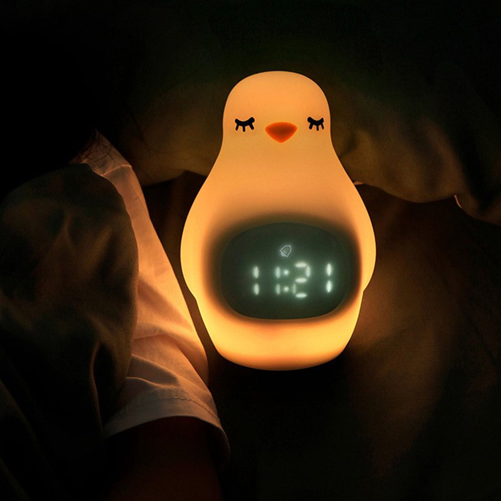 Home RNLUGM Led Alarm Clock Super Cute Penguin Pat Light Multi-function Usb Rechargeable With Night Light Student Snooze Alarm Clock
